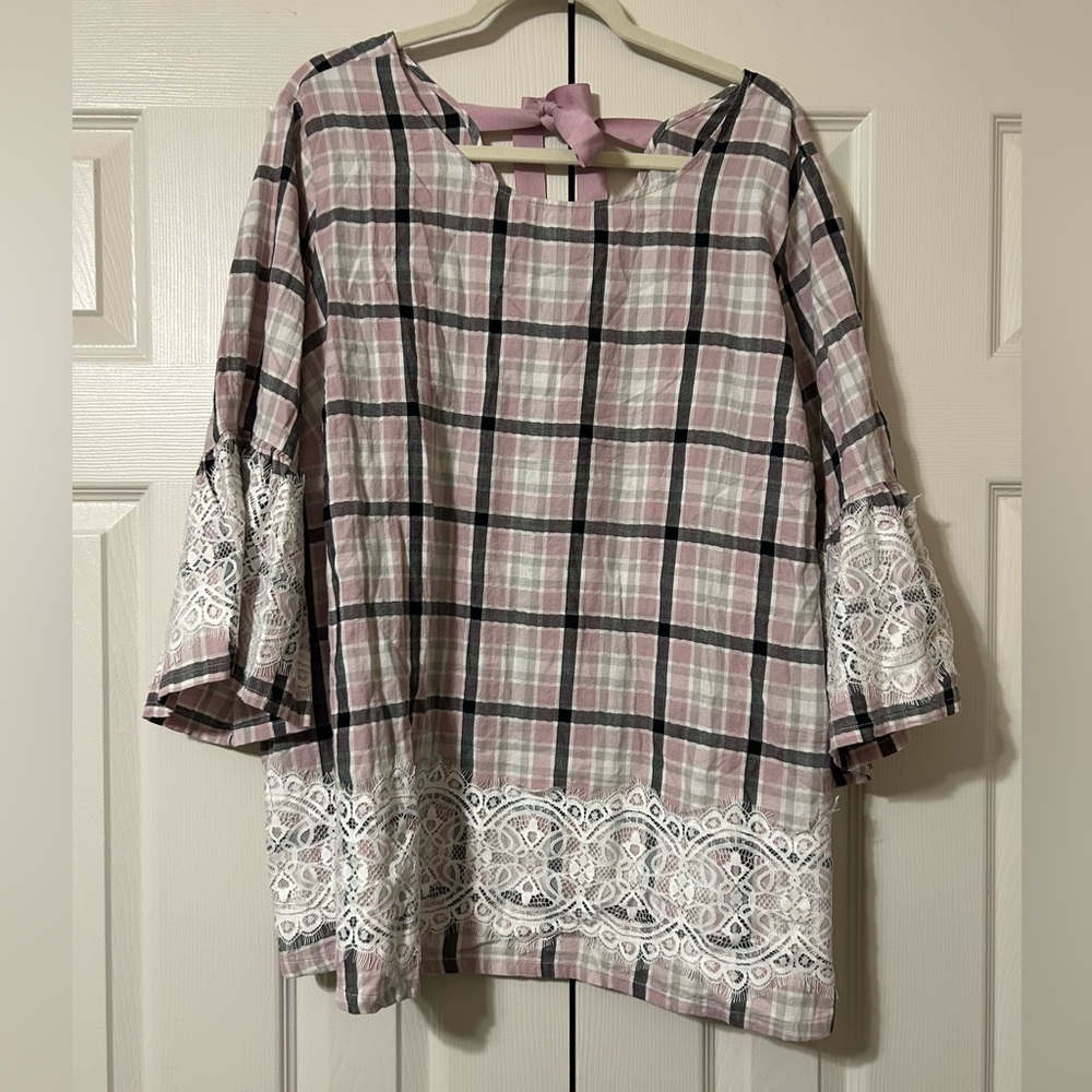 Lane Bryant Plaid Blouse with Lace Accents 22/24